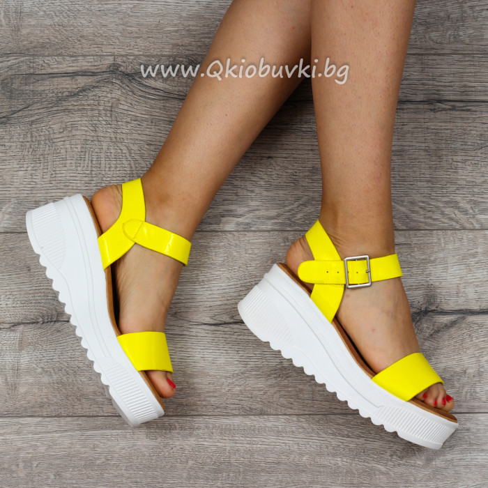 ДАМСКИ САНДАЛИ НА ПЛАТФОРМА - 2404-6032004 YELLOW NEON