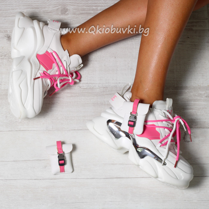 Дамски кецове на платформа-0808952 White\Pink