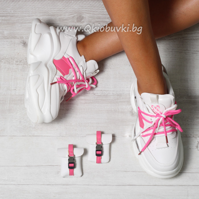 Дамски кецове на платформа-0808952 White\Pink