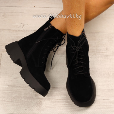 Дамски боти естествен велур-141025-89171-1A Black