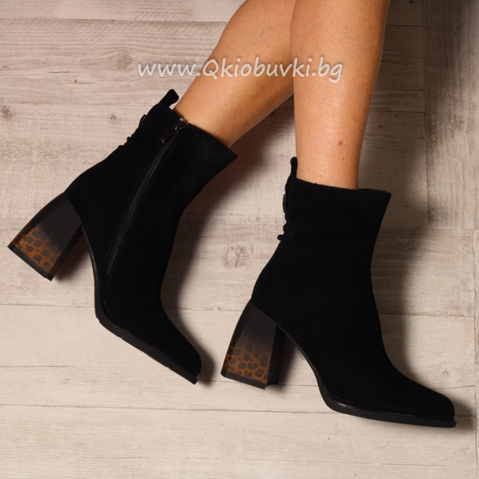 Дамски боти естествен велур-2710-0303019 Black