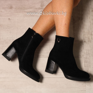 Дамски боти естествен велур-2710-5105 Black