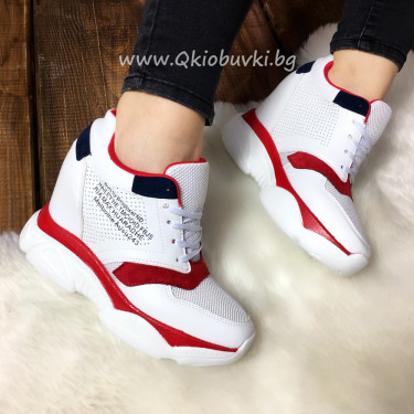 ДАМСКИ КЕЦОВЕ НА ПЛАТФОРМА 1202-181071935 WHITE-RED