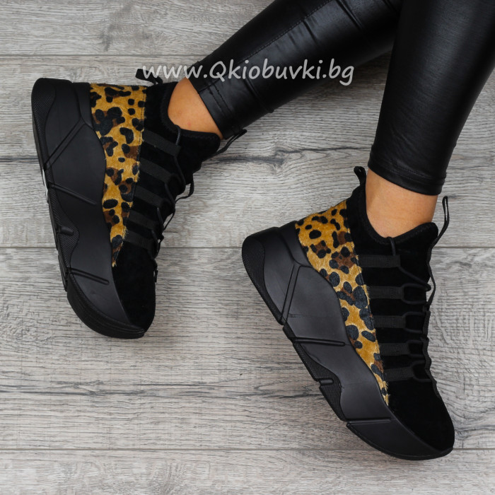 ДАМСКИ КЕЦОВЕ НА ПЛАТФОРМА - 26101906 BLACK/LEOPARD